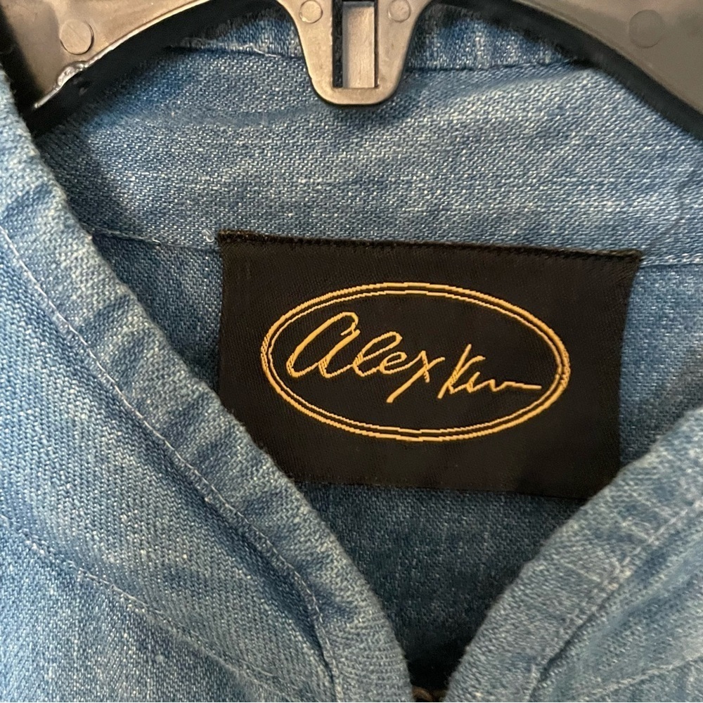 ALEX KIM Jacket Blue Denim  Floral Embroidery Lined Hook Closure Womens Size XL - Picture 3 of 7